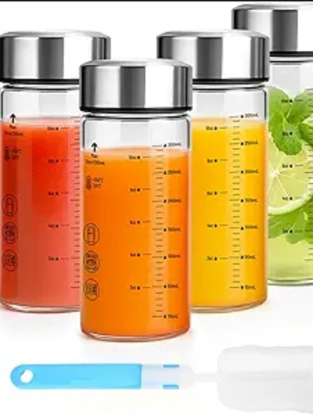Luxfuel 12 oz Glass Juice Bottles with Lids~ Set of 4. New.